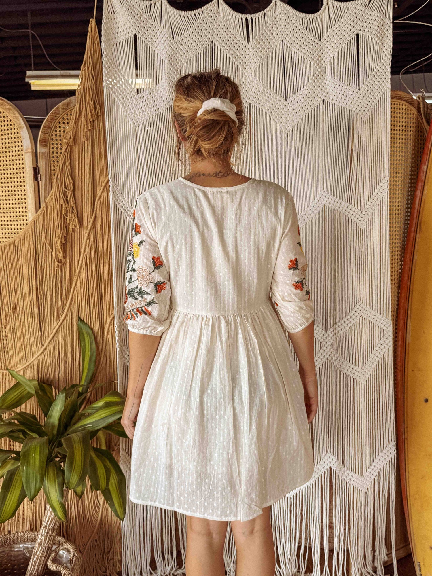 Boho Embroidered Floral Cotton Dress