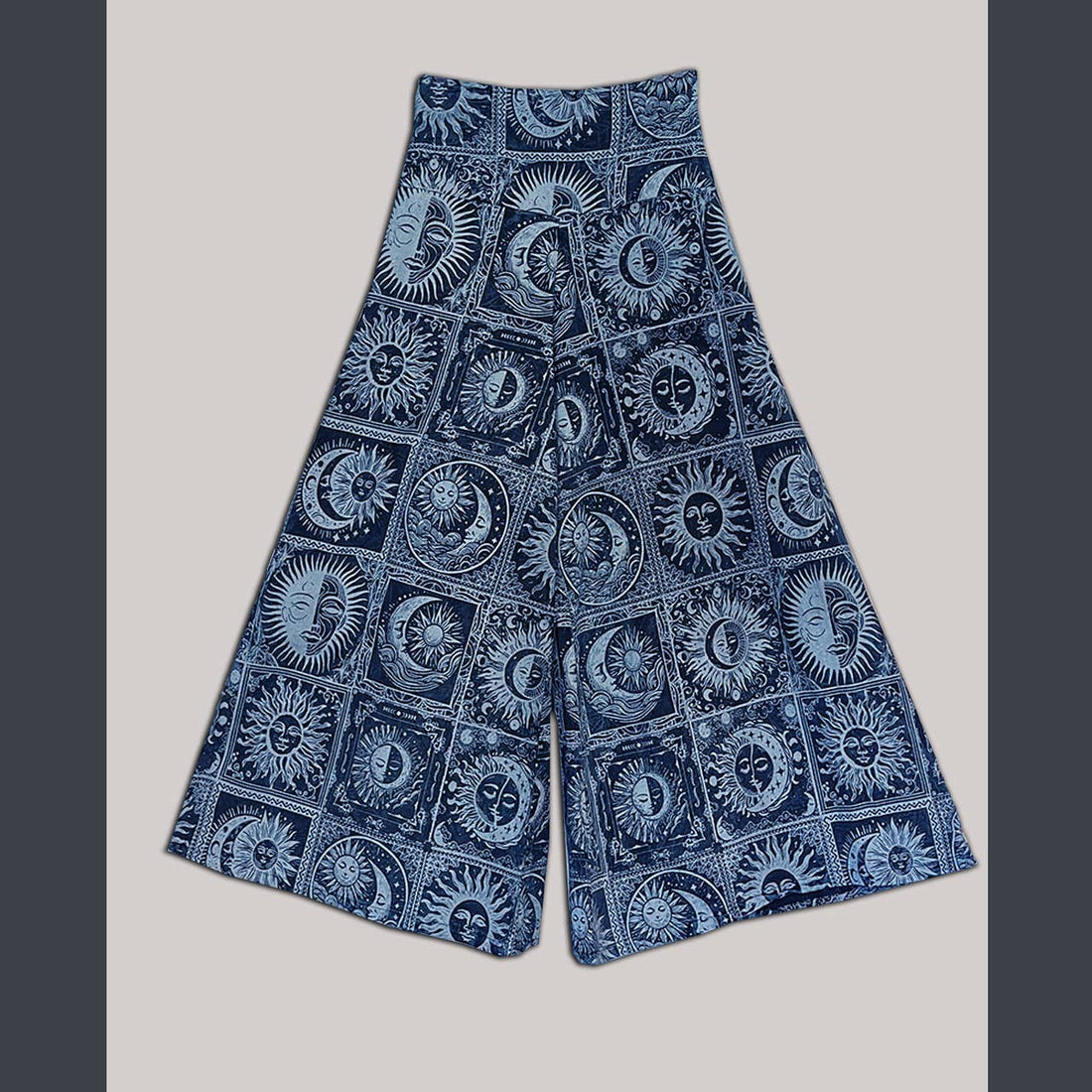 Wide Leg Celestial Print Pants with Flat Waistband