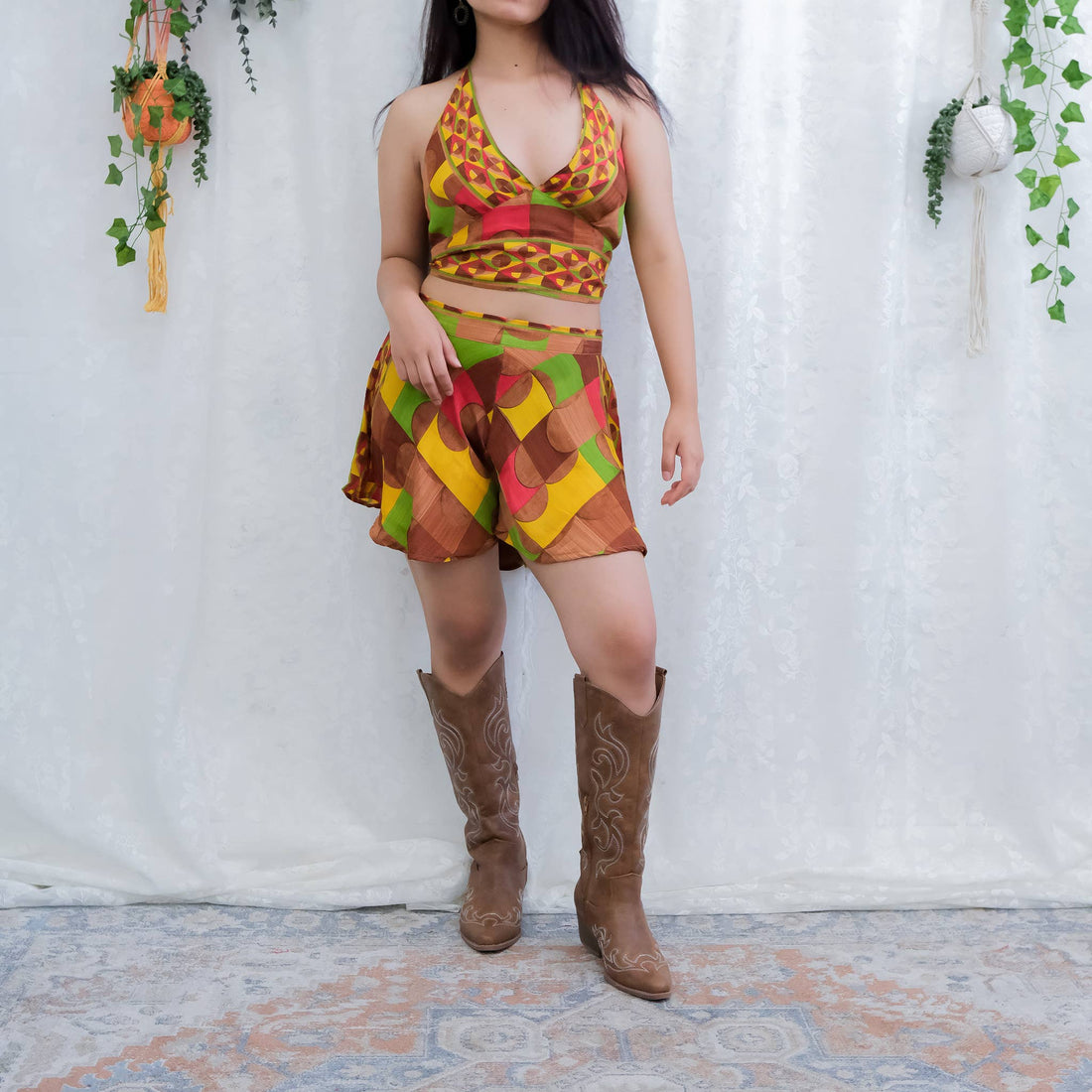 Boho Hippie Festival Two Piece Shorts with Halter Top