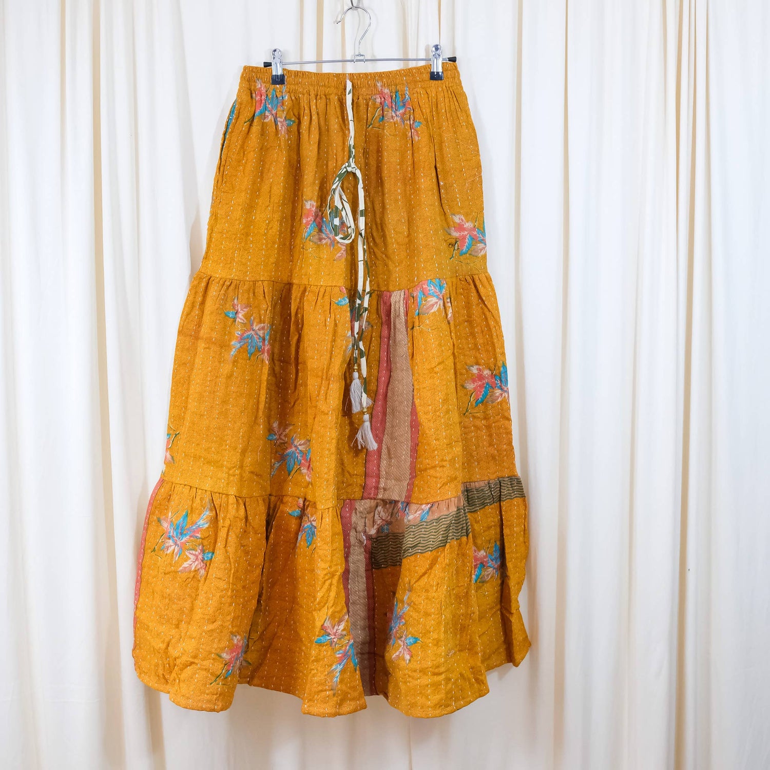 Kantha Boho Long Skirt with Pockets
