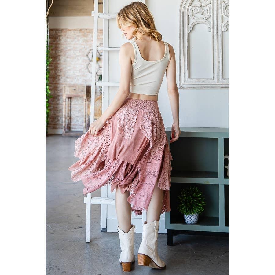 MULTI LACE MIXED MID SKIRT: BLACK / M - Random Hippie