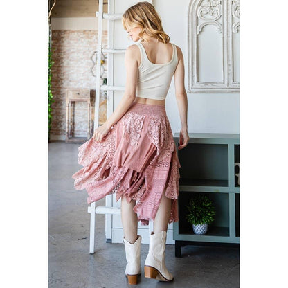 MULTI LACE MIXED MID SKIRT: BLACK / M - Random Hippie