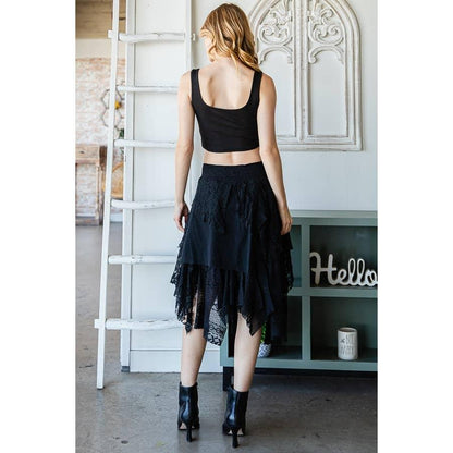 MULTI LACE MIXED MID SKIRT: BLACK / M - Random Hippie