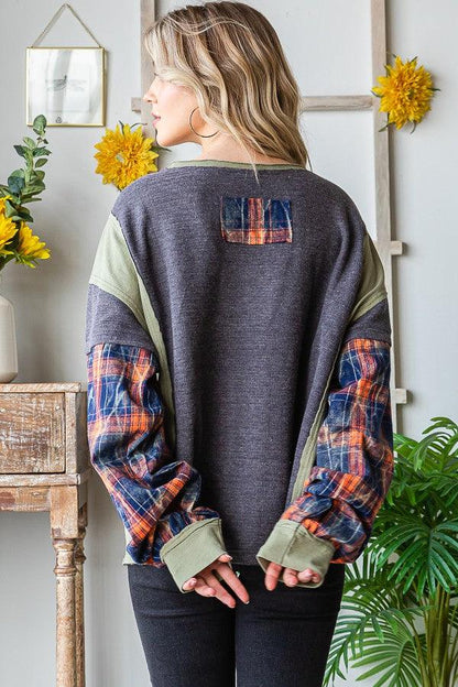 Peace Plaid Sleeve Pullover - Random Hippie