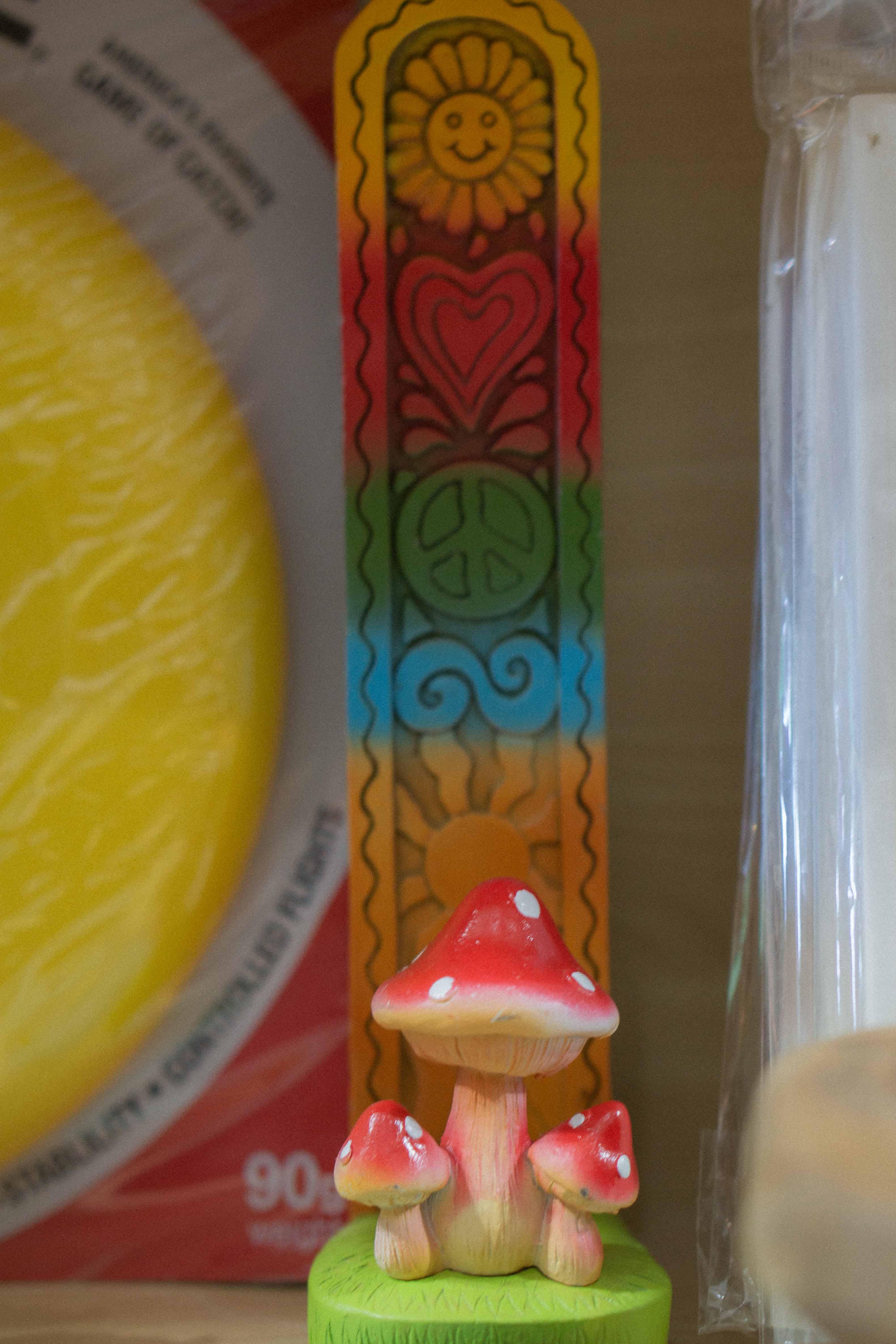 Standing Mushroom Incense Burner with Chakra Colors - Random Hippie