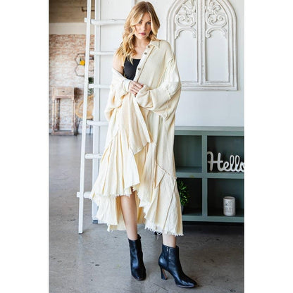 WASHED WAFFLE LONGLINE SHIRTS TOP: BLACK / S - Random Hippie