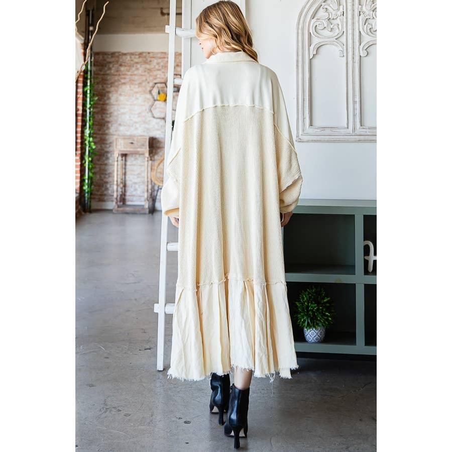 WASHED WAFFLE LONGLINE SHIRTS TOP: BLACK / S - Random Hippie