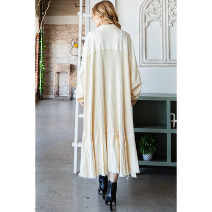 WASHED WAFFLE LONGLINE SHIRTS TOP: BLACK / S - Random Hippie