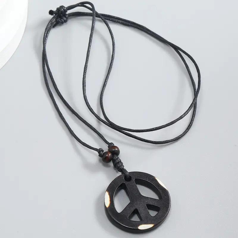 Wooden Peace Symbol Necklace - Random Hippie