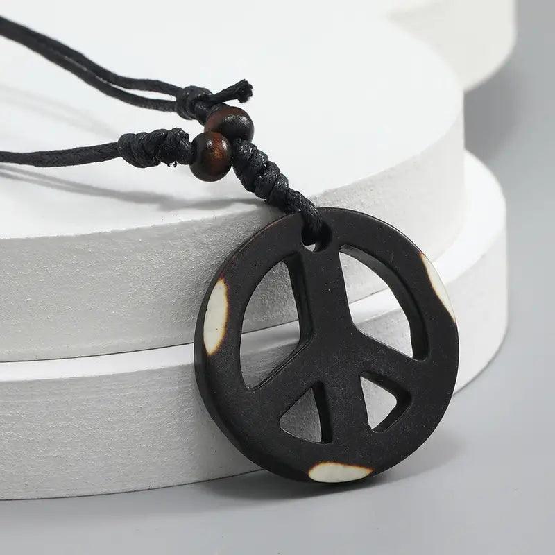 Wooden Peace Symbol Necklace - Random Hippie