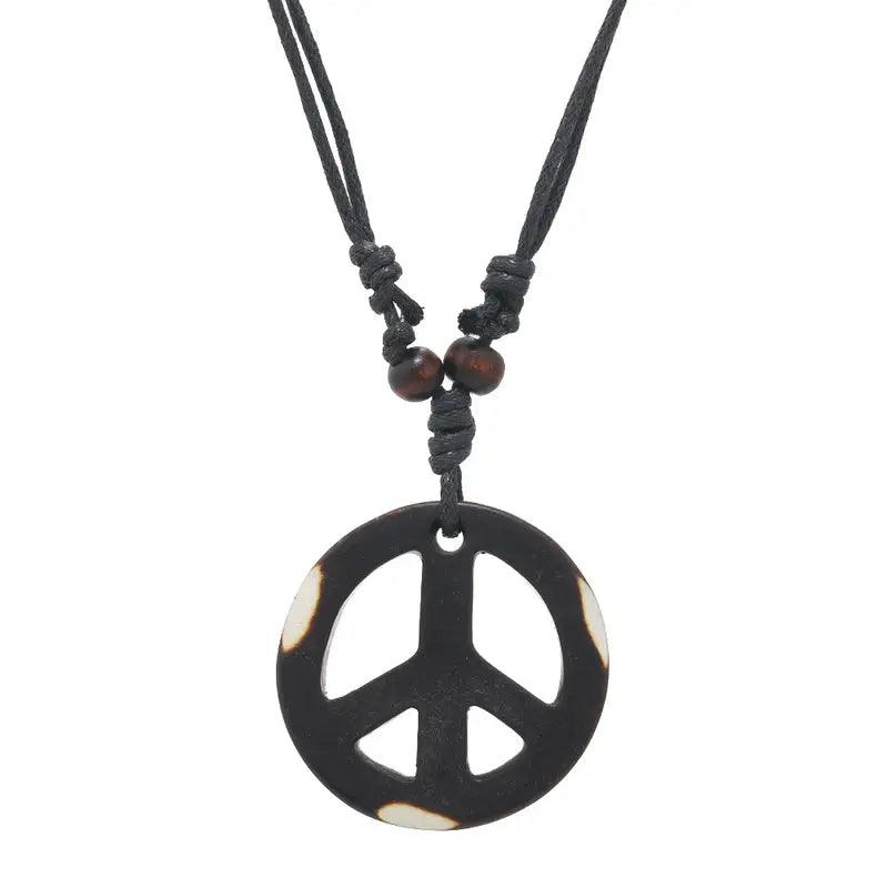 Wooden Peace Symbol Necklace - Random Hippie