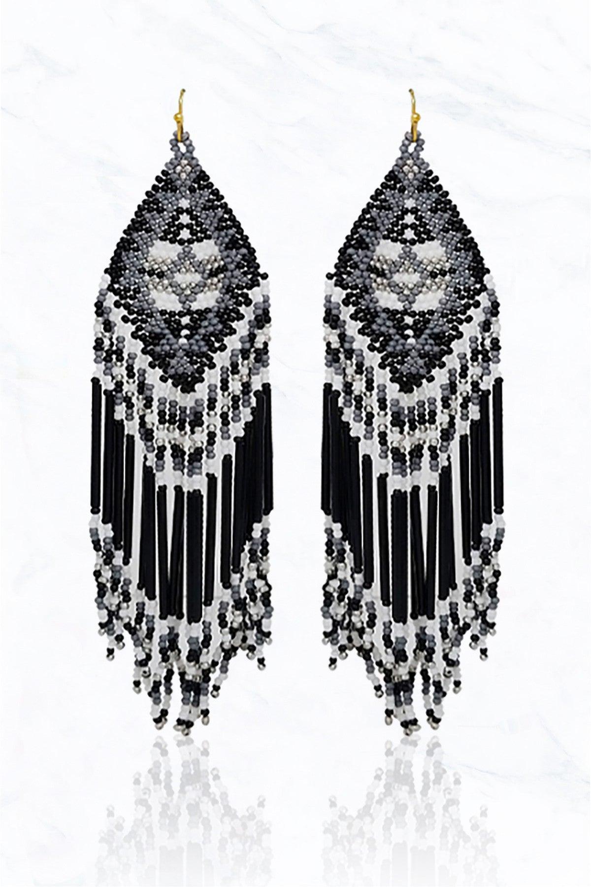 Aztec Seed Bead Fringe Earrings - Random Hippie