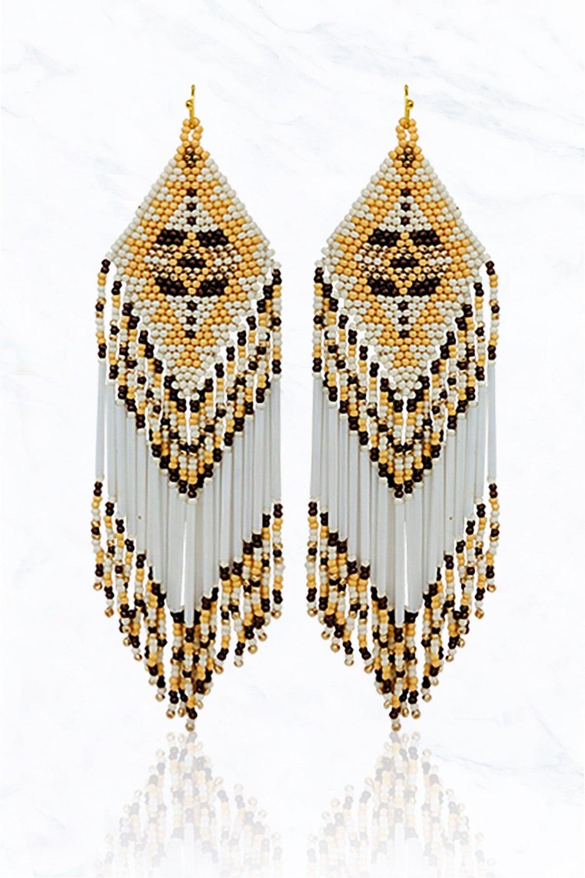 Aztec Seed Bead Fringe Earrings - Random Hippie