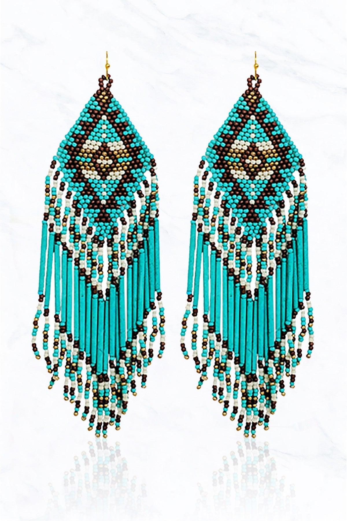 Aztec Seed Bead Fringe Earrings - Random Hippie