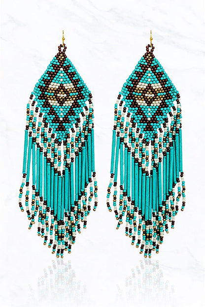 Aztec Seed Bead Fringe Earrings - Random Hippie