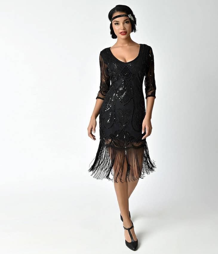 Black Beaded &amp; Sequin Flapper Dress - Random Hippie