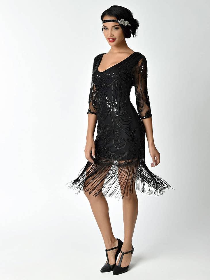 Black Beaded &amp; Sequin Flapper Dress - Random Hippie