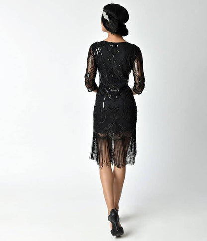 Black Beaded &amp; Sequin Flapper Dress - Random Hippie