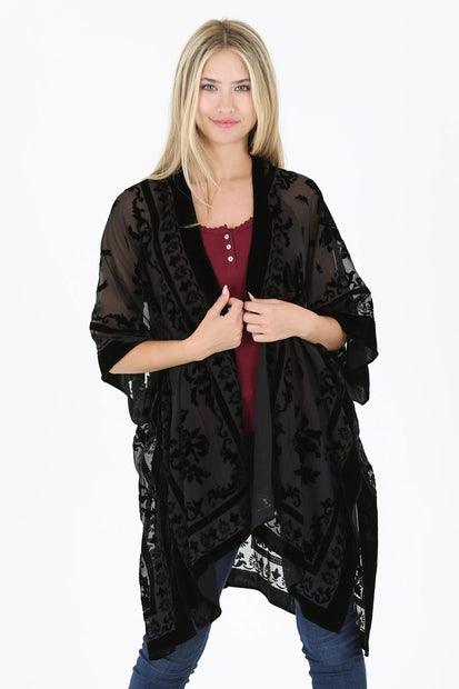 Burnout Black Velvet Kimono - Random Hippie