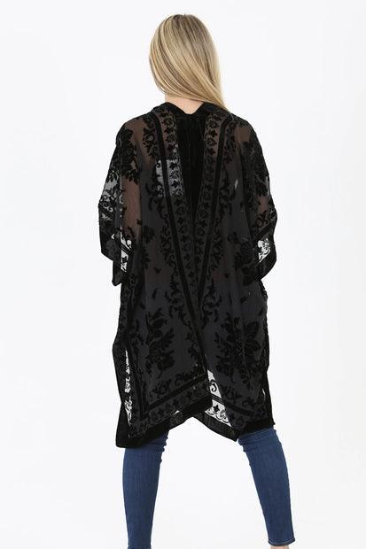 Burnout Black Velvet Kimono - Random Hippie