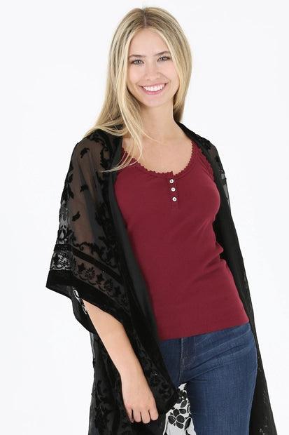 Burnout Black Velvet Kimono - Random Hippie