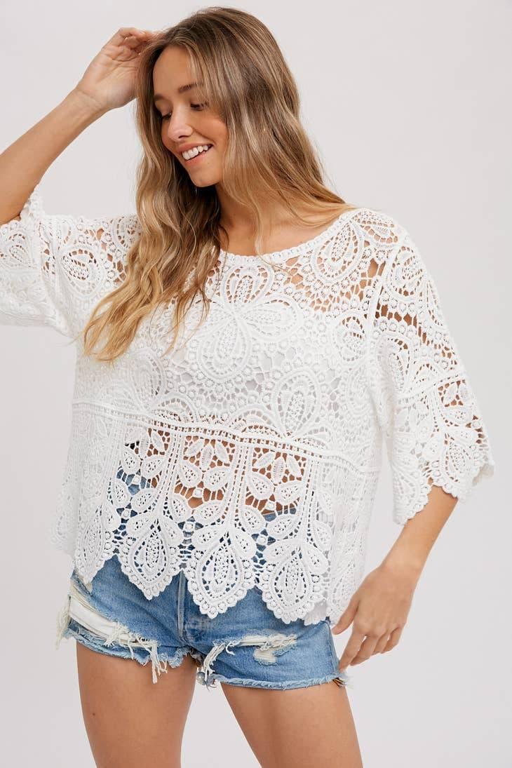 Crochet 3/4 Sleeve Lace Top - Random Hippie