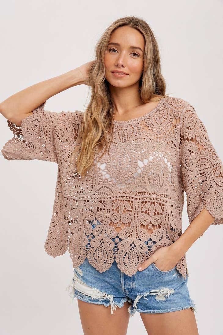Crochet 3/4 Sleeve Lace Top - Random Hippie