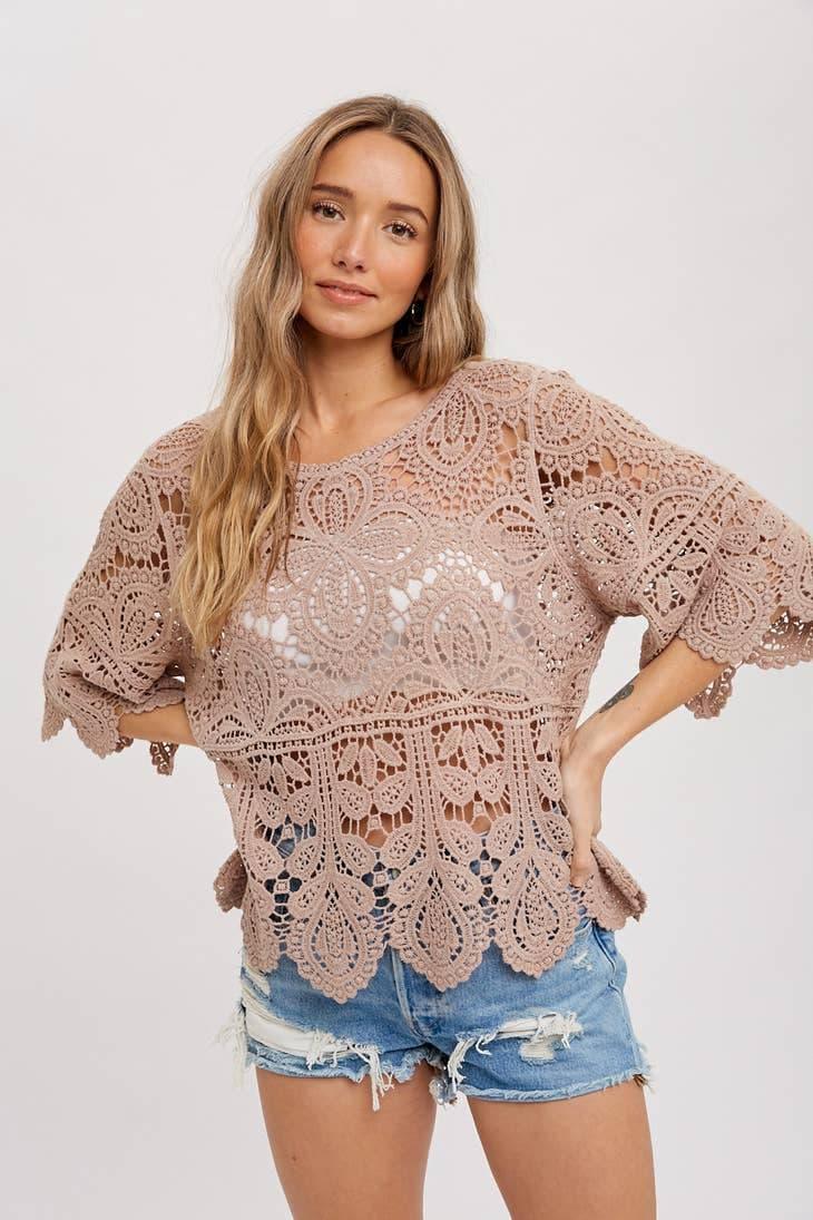 Crochet 3/4 Sleeve Lace Top - Random Hippie
