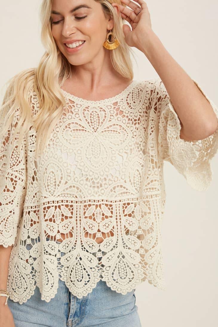 Crochet 3/4 Sleeve Lace Top - Random Hippie