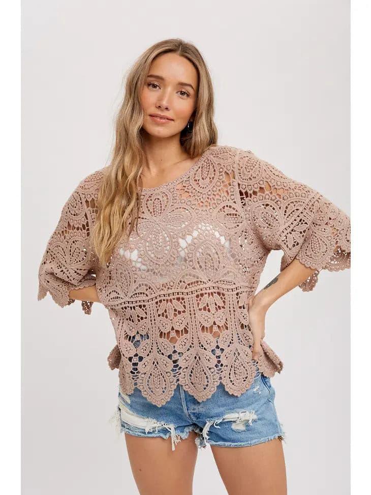 Crochet 3/4 Sleeve Lace Top - Random Hippie