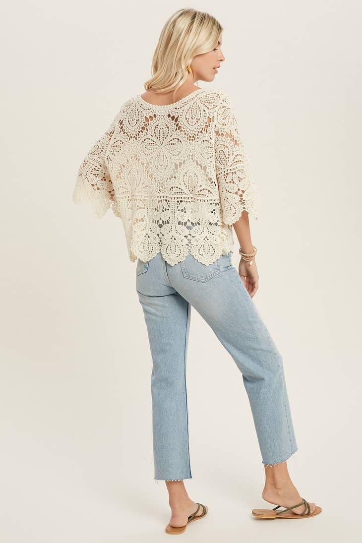 Crochet 3/4 Sleeve Lace Top - Random Hippie