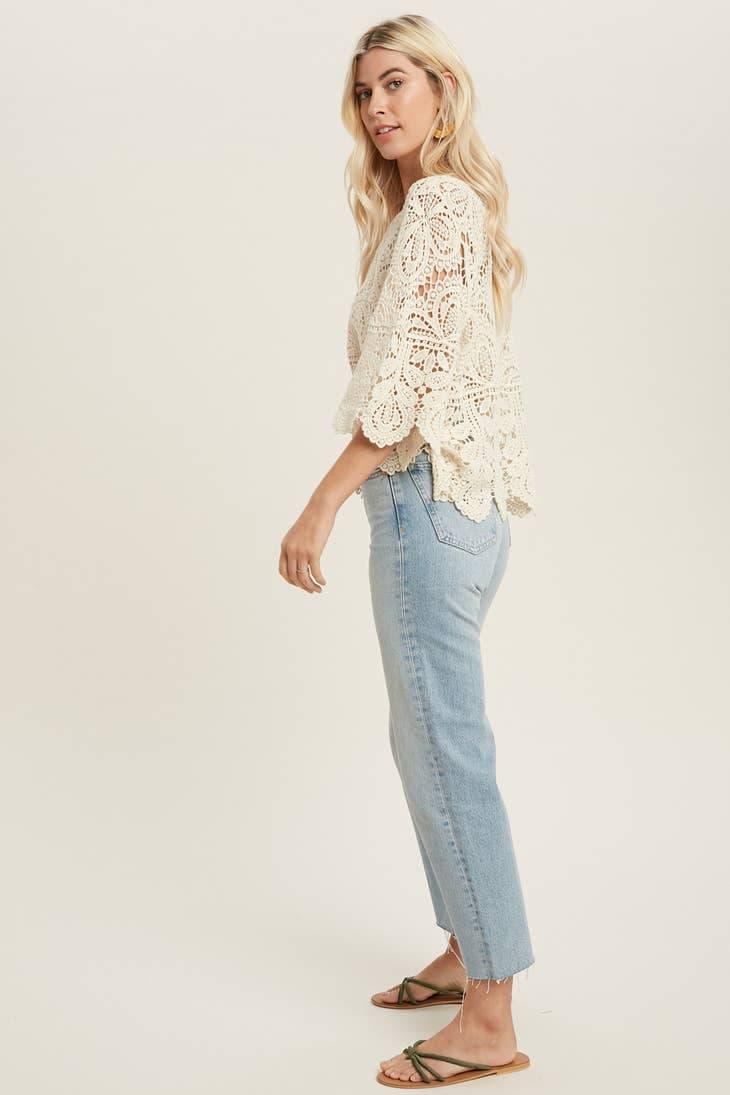 Crochet 3/4 Sleeve Lace Top - Random Hippie