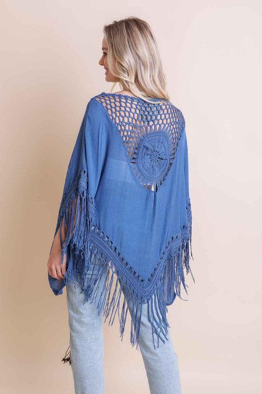 Crochet Medallion Tassel Trim Kimono.