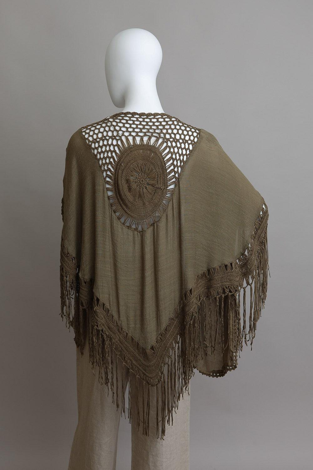 Crochet Medallion Tassel Trim Kimono.