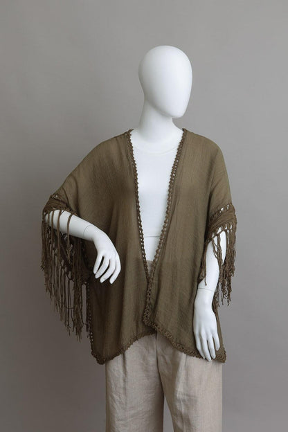 Crochet Medallion Tassel Trim Kimono.