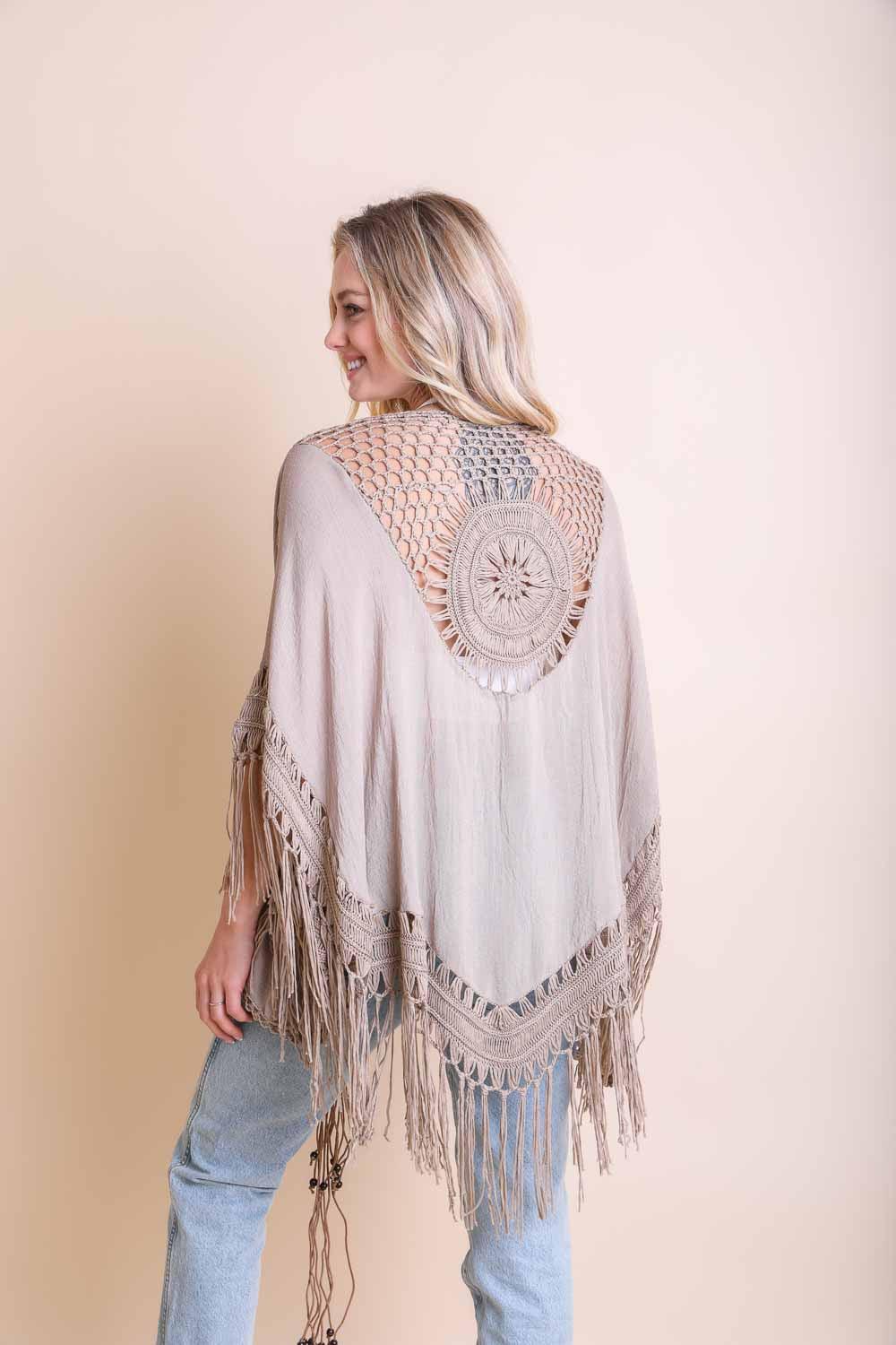 Crochet Medallion Tassel Trim Kimono.