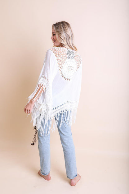 Crochet Medallion Tassel Trim Kimono.