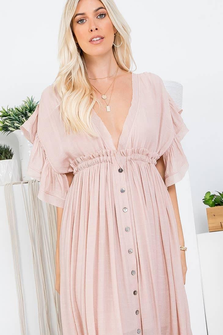 Deep V-Neck Ruffle Maxi Dress - Random Hippie