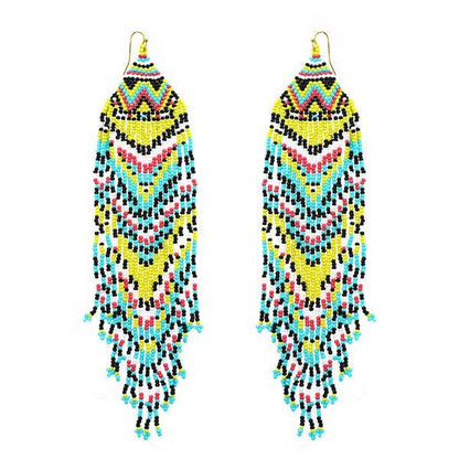 Extra Long Seed Bead Fringe Earrings - Random Hippie