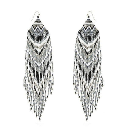 Extra Long Seed Bead Fringe Earrings - Random Hippie