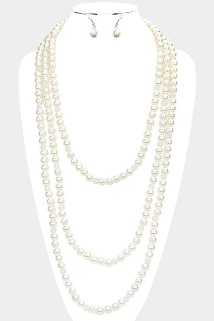 Faceted Bead and Pearl Necklace Set - Random Hippie