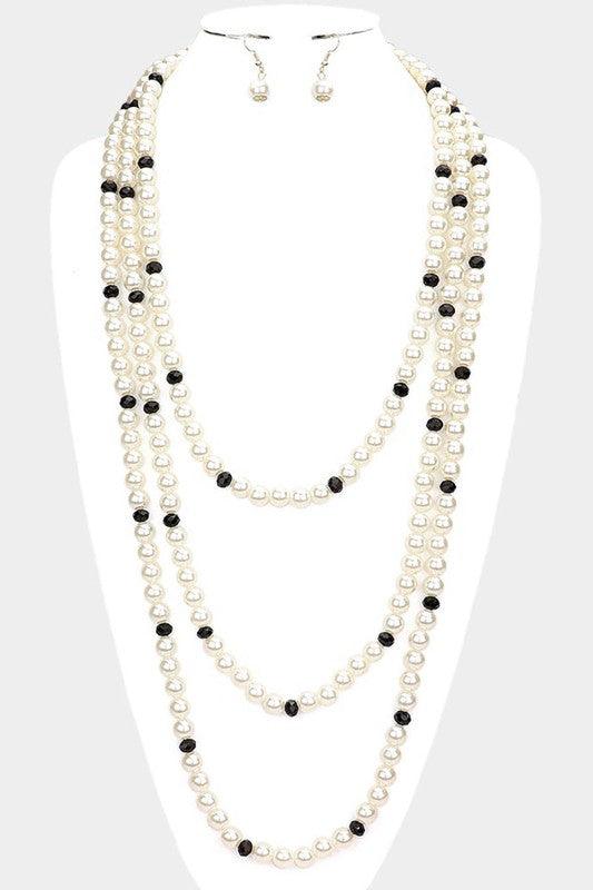 Faceted Bead and Pearl Necklace Set - Random Hippie