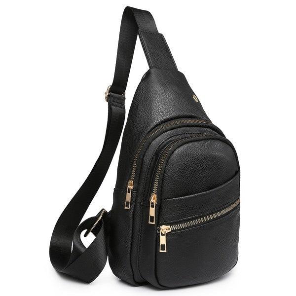 Faux Leather Sling Backpack.