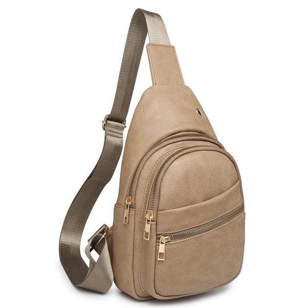 Faux Leather Sling Backpack.
