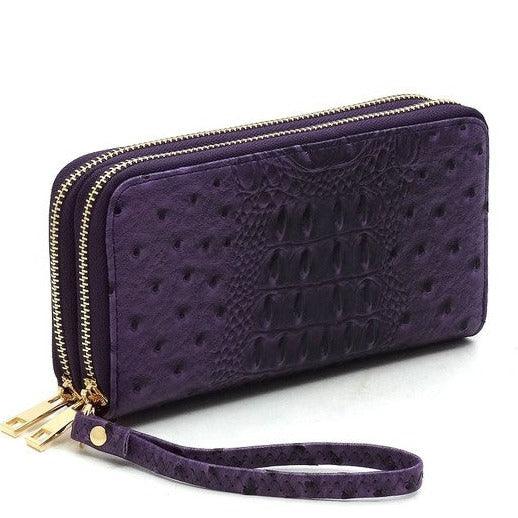 Faux Ostrich Print Double Wallet.