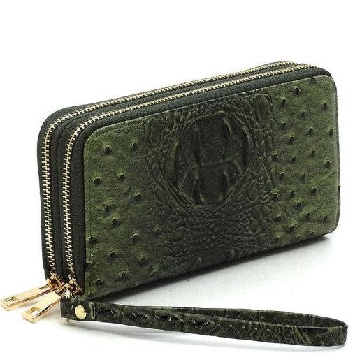 Faux Ostrich Print Double Wallet.