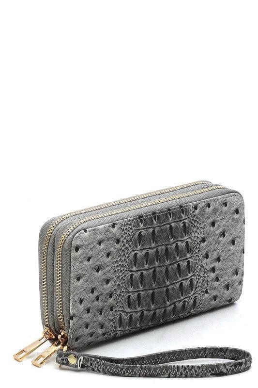 Faux Ostrich Print Double Wallet.