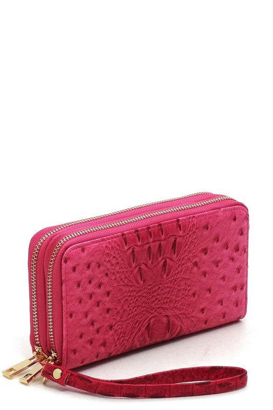 Faux Ostrich Print Double Wallet.