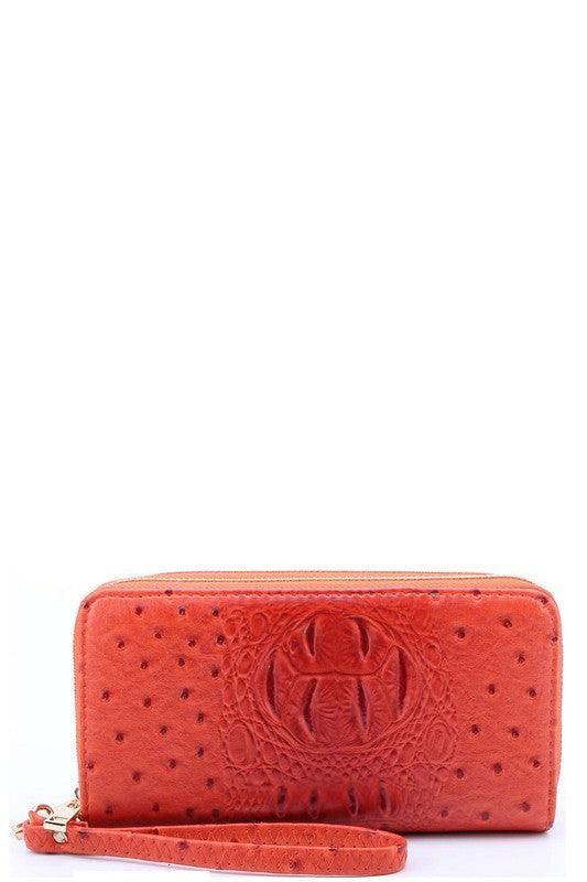 Faux Ostrich Print Double Wallet.