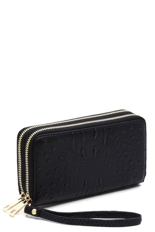 Faux Ostrich Print Double Wallet.